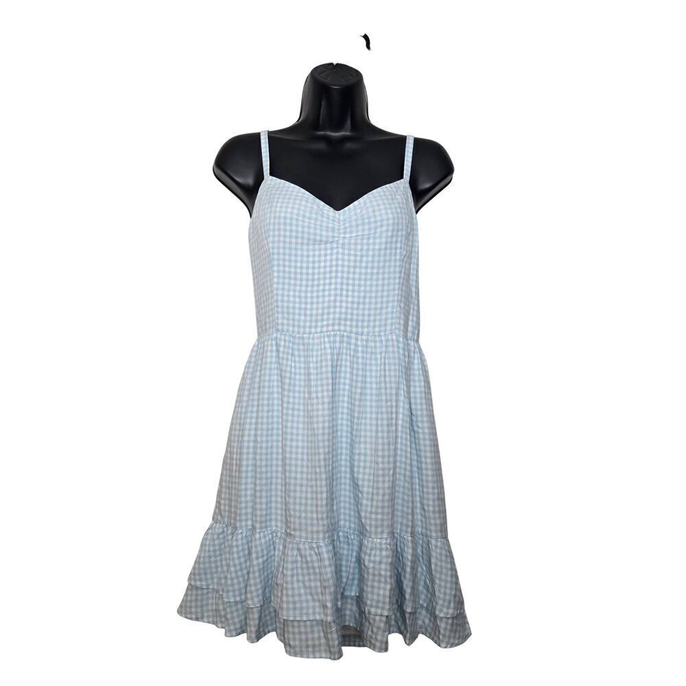 Hollister Dress Size Small Blue Gingham Tiered Ruffle Sleeveless Cottagecore Pic